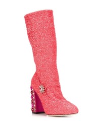 fuchsia Leder mittelalte Stiefel von Dolce & Gabbana
