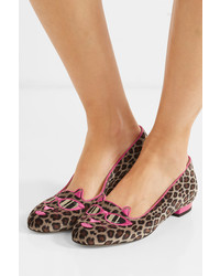 fuchsia Leder Slipper mit Leopardenmuster von Charlotte Olympia