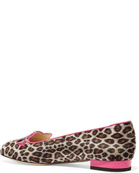 fuchsia Leder Slipper mit Leopardenmuster von Charlotte Olympia