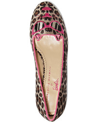 fuchsia Leder Slipper mit Leopardenmuster von Charlotte Olympia