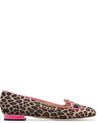 fuchsia Leder Slipper mit Leopardenmuster von Charlotte Olympia
