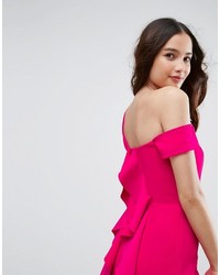 fuchsia Midikleid mit Rüschen von Asos