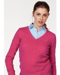 fuchsia Pullover mit einem V-Ausschnitt von GANT