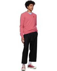 fuchsia Pullover mit einem V-Ausschnitt von Comme Des Garcons Play