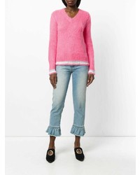 fuchsia Pullover mit einem V-Ausschnitt von MSGM