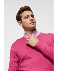 fuchsia Pullover mit einem V-Ausschnitt von Tommy Hilfiger