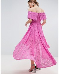 fuchsia schulterfreies Kleid aus Spitze von Asos