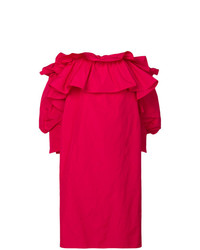 fuchsia schulterfreies Kleid mit Rüschen von Jorge Vazquez