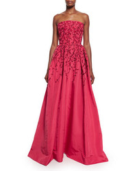 fuchsia Seide Ballkleid mit Blumenmuster