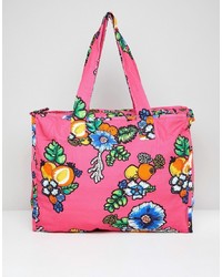fuchsia Shopper Tasche aus Leder mit Blumenmuster