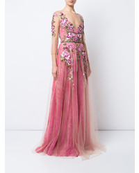 fuchsia Spitze Ballkleid mit Blumenmuster von Marchesa Notte