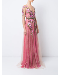 fuchsia Spitze Ballkleid mit Blumenmuster von Marchesa Notte