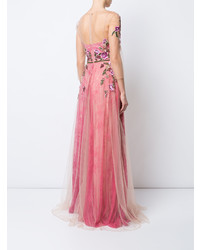 fuchsia Spitze Ballkleid mit Blumenmuster von Marchesa Notte