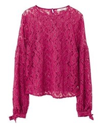 fuchsia Spitze Langarmbluse von Mango