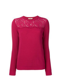 fuchsia Spitze Pullover mit einem Rundhalsausschnitt