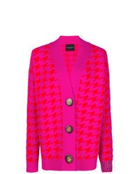 fuchsia Strickjacke mit Hahnentritt-Muster