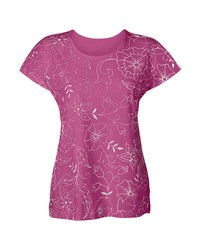 fuchsia T-Shirt mit einem Rundhalsausschnitt mit Blumenmuster von CLASSIC BASICS