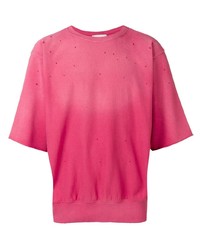 fuchsia T-Shirt mit einem Rundhalsausschnitt mit Destroyed-Effekten