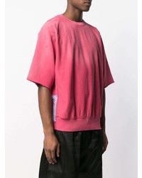 fuchsia T-Shirt mit einem Rundhalsausschnitt mit Destroyed-Effekten von Laneus