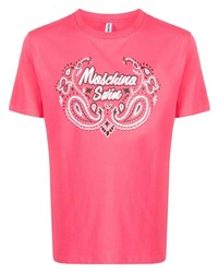 fuchsia T-Shirt mit einem Rundhalsausschnitt mit Paisley-Muster