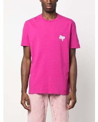 fuchsia T-Shirt mit einem Rundhalsausschnitt mit Schlangenmuster von Les Hommes