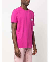 fuchsia T-Shirt mit einem Rundhalsausschnitt mit Schlangenmuster von Les Hommes