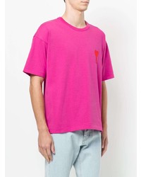 fuchsia T-Shirt mit einem Rundhalsausschnitt von AMI Alexandre Mattiussi