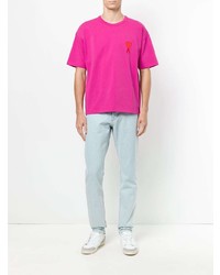 fuchsia T-Shirt mit einem Rundhalsausschnitt von AMI Alexandre Mattiussi