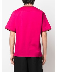 fuchsia T-Shirt mit einem Rundhalsausschnitt von Sacai