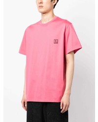 fuchsia T-Shirt mit einem Rundhalsausschnitt von Wooyoungmi