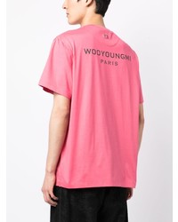 fuchsia T-Shirt mit einem Rundhalsausschnitt von Wooyoungmi