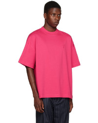 fuchsia T-Shirt mit einem Rundhalsausschnitt von AMI Alexandre Mattiussi