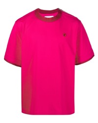 fuchsia T-Shirt mit einem Rundhalsausschnitt von Sacai