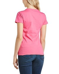 fuchsia T-Shirt mit einem V-Ausschnitt von Anvil