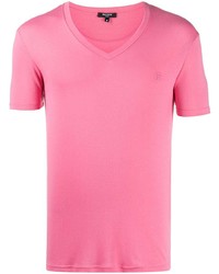 fuchsia T-Shirt mit einem V-Ausschnitt von Balmain