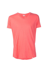 fuchsia T-Shirt mit einem V-Ausschnitt von Orlebar Brown