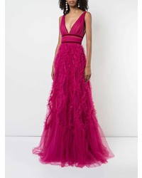 fuchsia Tüll Ballkleid mit Rüschen von Marchesa Notte