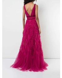 fuchsia Tüll Ballkleid mit Rüschen von Marchesa Notte