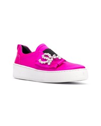 fuchsia verzierte Slip-On Sneakers aus Satin von Sergio Rossi