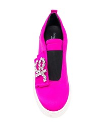 fuchsia verzierte Slip-On Sneakers aus Satin von Sergio Rossi