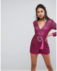 fuchsia verzierter kurzer Jumpsuit