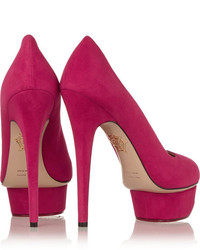 fuchsia Wildleder Pumps von Charlotte Olympia