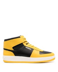 gelbe bedruckte hohe Sneakers aus Leder