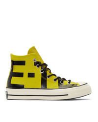 gelbe bedruckte hohe Sneakers aus Segeltuch