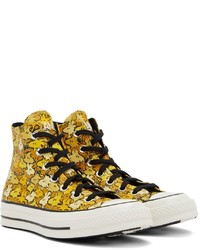 gelbe bedruckte hohe Sneakers aus Segeltuch von Converse