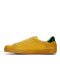 gelbe bedruckte Leder niedrige Sneakers von Gucci