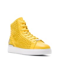 gelbe beschlagene hohe Sneakers aus Leder von Philipp Plein