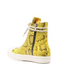gelbe hohe Sneakers aus Leder mit Schlangenmuster von Rick Owens