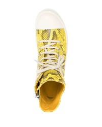 gelbe hohe Sneakers aus Leder mit Schlangenmuster von Rick Owens