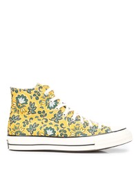 gelbe hohe Sneakers aus Segeltuch mit Blumenmuster von Converse